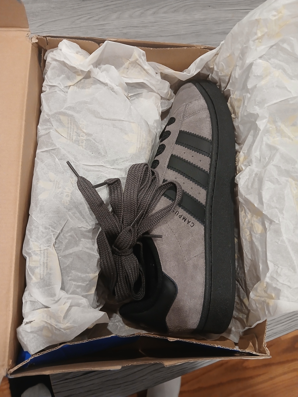 adidas Originals Gray Suede Campus Sneakers with Black Stripes